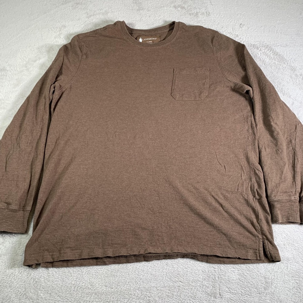 Lanesboro Shirt Mens XL Brown Long Sleeve Pocket Crewneck‎ Tee Tagless Cotton